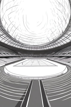 sketch of soccer or football stadium background. Football stadium line drawing illustration vector.の素材