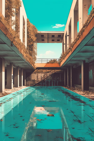 Indoor swimming pool empty, dirty and abandoned.の素材