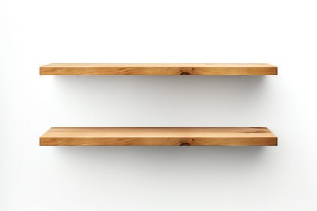 Empty wood shelf with box templates composition on white background, 3D Rendering.の素材