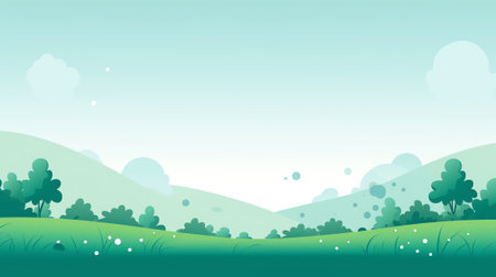 Green field, tree and blue sky. Great background, web banner. Electrical illustration Spring backgroの素材