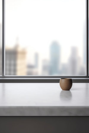 Modern empty white table top or kitchen island for montage product display on blurry Scandinavian kiの素材