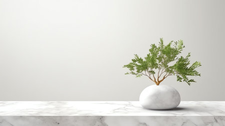 White Marble Table with Tree Shadow on Concrete Wall Texture Background, Suitable for Product Presenの素材
