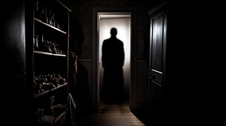 Shot in front of a closet in an empty room.の素材