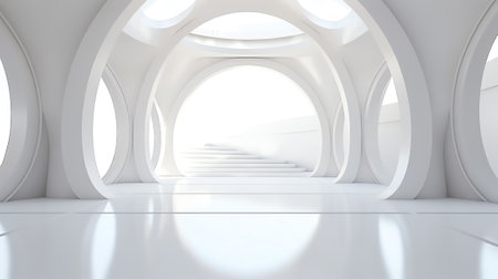 Abstract modern architecture background, empty white open space interior. 3D renderingの素材