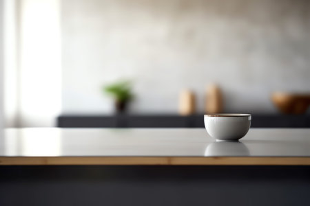 Blurred kitchen interior and napkin and desk spaceの素材