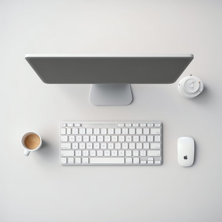 Home office desk with white office supplies. Minimal mock up.の素材