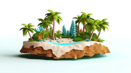 Travel and vacation background. 3d illustration with cut of the ground and the grass landscape. Theの素材