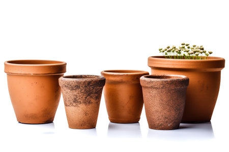 Empty garden pots in a row close upの素材