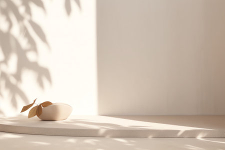 Minimalist botanical background with copy space. Neutral toned showcase for new product demonstratioの素材