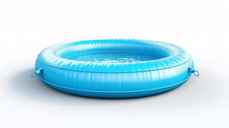 Inflatable brown and white swimming pool with turquoise water outdoors in the summer sun at the beacの素材