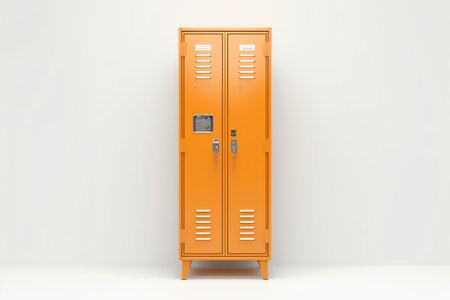Isometric School lockers isolated in white background. White and coloured school metal locker with oの素材