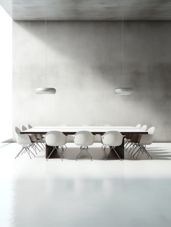 Modern grunge concrete office interior with empty wall and city view. Mock up, 3D Renderingの素材