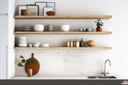 Empty Shelves in the white wooden rackの素材