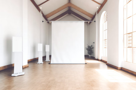 Modern meeting room interior with empty poster and daylight. Mock up, 3D Renderingの素材