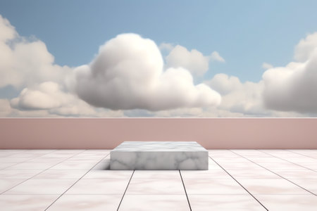 Empty square floor and bridge with sky cloud background at sunsetの素材