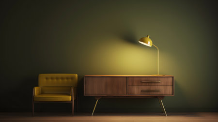 Living room with cabinet for tv on dark green color wall background.3d renderingの素材