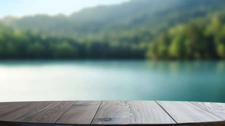 table background of free space for your decoration and blurred landscape of mountains.Blue sky withの素材