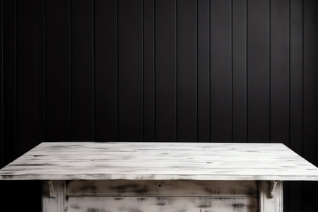 Empty top of natural wooden table and retro white brick wall background. For product displayの素材