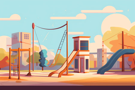 A landscape with swings in an empty playgroundの素材