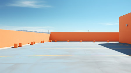Empty parking lot on blue sky backgroundの素材