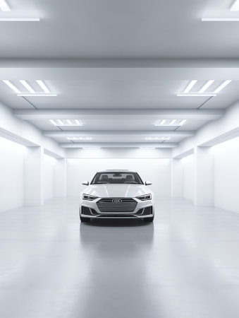 3d render of modern architecture with empty concrete wall and floor, car presentation background.の素材