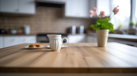Table Top And Blur Kitchen Room Of The Backgroundの素材