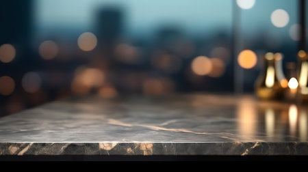 empty marble stone table top and blurred view of kitchen bench background.の素材