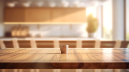 Kitchen table top for product display with blurred modern interiorの素材
