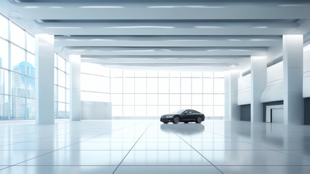 Warehouse empty dark car showroom 3D renderingの素材