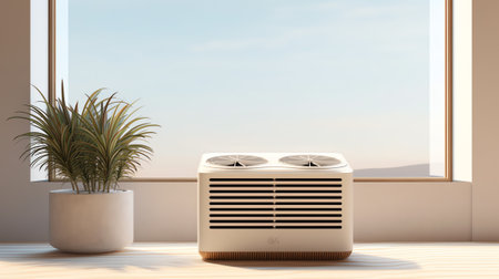Modern bright room with air conditioning, 3D rendering illustrationの素材
