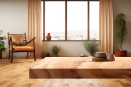 Blurred interior of room with wooden surfaceの素材