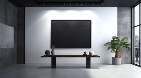 Modern conference room interior with empty poster on wall. Presentation concept. Mock up, 3D Renderiの素材