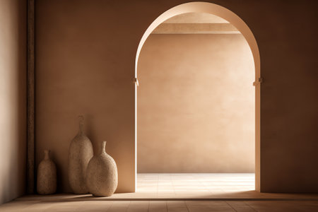 Architecture background geometric arched interior 3d renderの素材