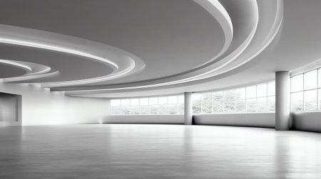 Empty concrete floor for car park. 3d rendering of abstract gray building with clear sky background.の素材