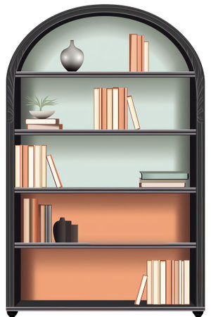 Bookshelf From Dark Wood With Shelves, Isolated On White Background, Vector Illustrationの素材