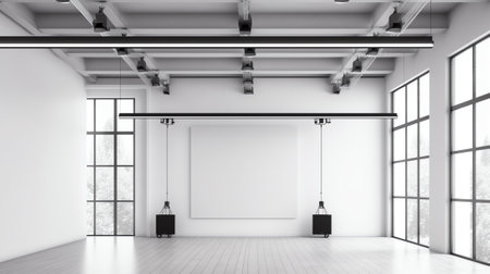 3d rendering interior empty factory with pendant lampsの素材