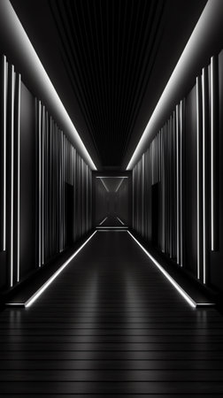 Long dark corridor interior. 3D Renderingの素材
