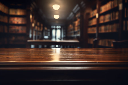 blank of wood table at libraryの素材
