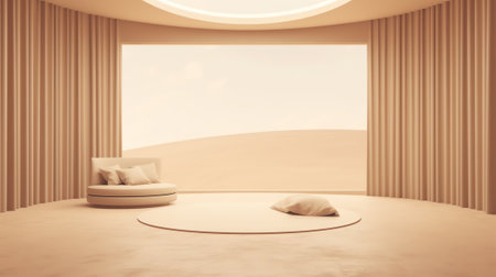 beige empty interior with grassの素材