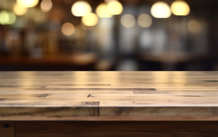 blurred background of bar and dark brown desk space of retro woodの素材