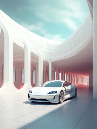 Abstract architecture design of modern building. Empty parking area floor and concrete wall with mouの素材