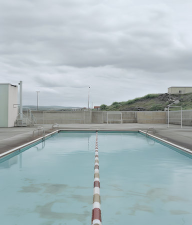 An empty swimming pool under construction.の素材