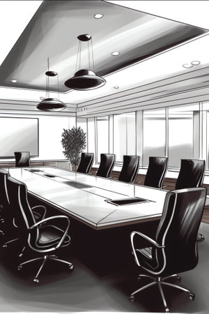 An empty meeting room and conference tableの素材