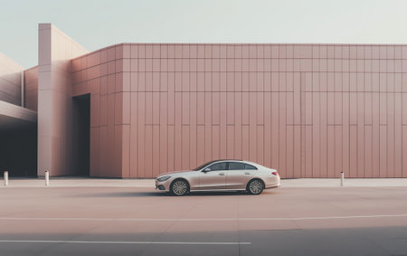 Empty concrete floor for car park. 3d rendering of abstract gray building with clear sky background.の素材