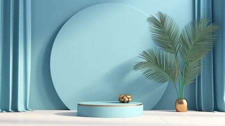 Studio Room Blue Background,Empty Kitchen Minimal Podium Scene Bar Smooth Mockup Table Product Cosmeの素材