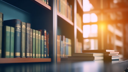 Abstract blurred public library interior space. blurry room with bookshelves by defocused effect. usの素材