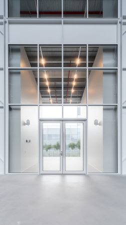 Roller door or roller shutter using for factory, warehouse or hangar. Industrial building interior cの素材