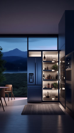 Modern dark blue kitchen and minimalist interior design.3d renderingの素材