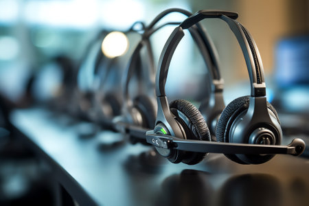 Call center equipment Placed on the table at the office.の素材