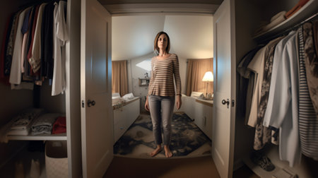 Shot in front of a closet in an empty room.の素材